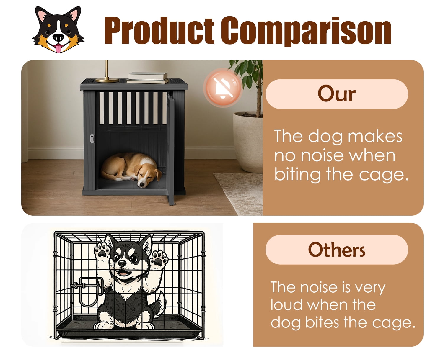 Joxxoaa Durable Dog Crate Furniture with Lockable Door,Dog House Indoor for Small Medium Large Dogs (Black, Large)