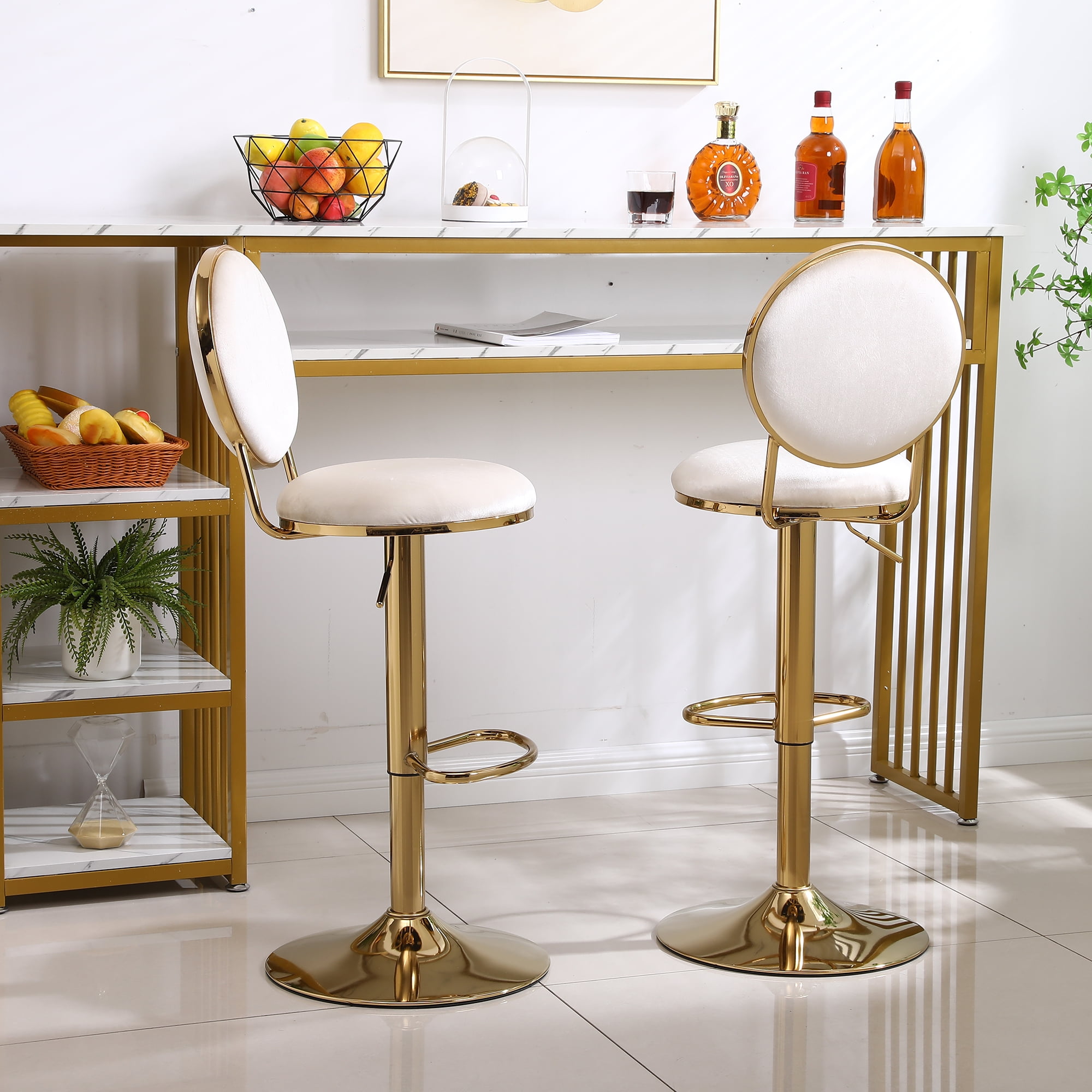 Kadyn 2pcs Adjustable Counter Height Swivel Barstools with Back and Footrest for Bar, Beige Kadyn 2pcs Adjustable Counter Height Swivel Barstools with Back and Footrest for Bar, Beige