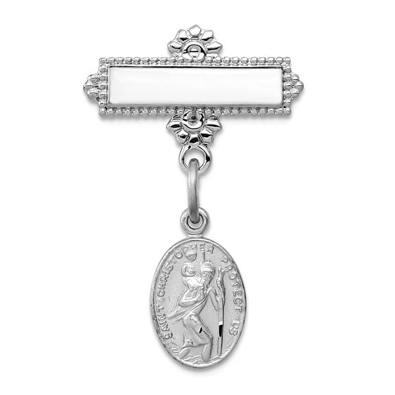 925 Sterling Silver Solid Polished Oval Saint Christopher Religious Medal Pendant Necklace PIn 25x18mm Wide Brooches and