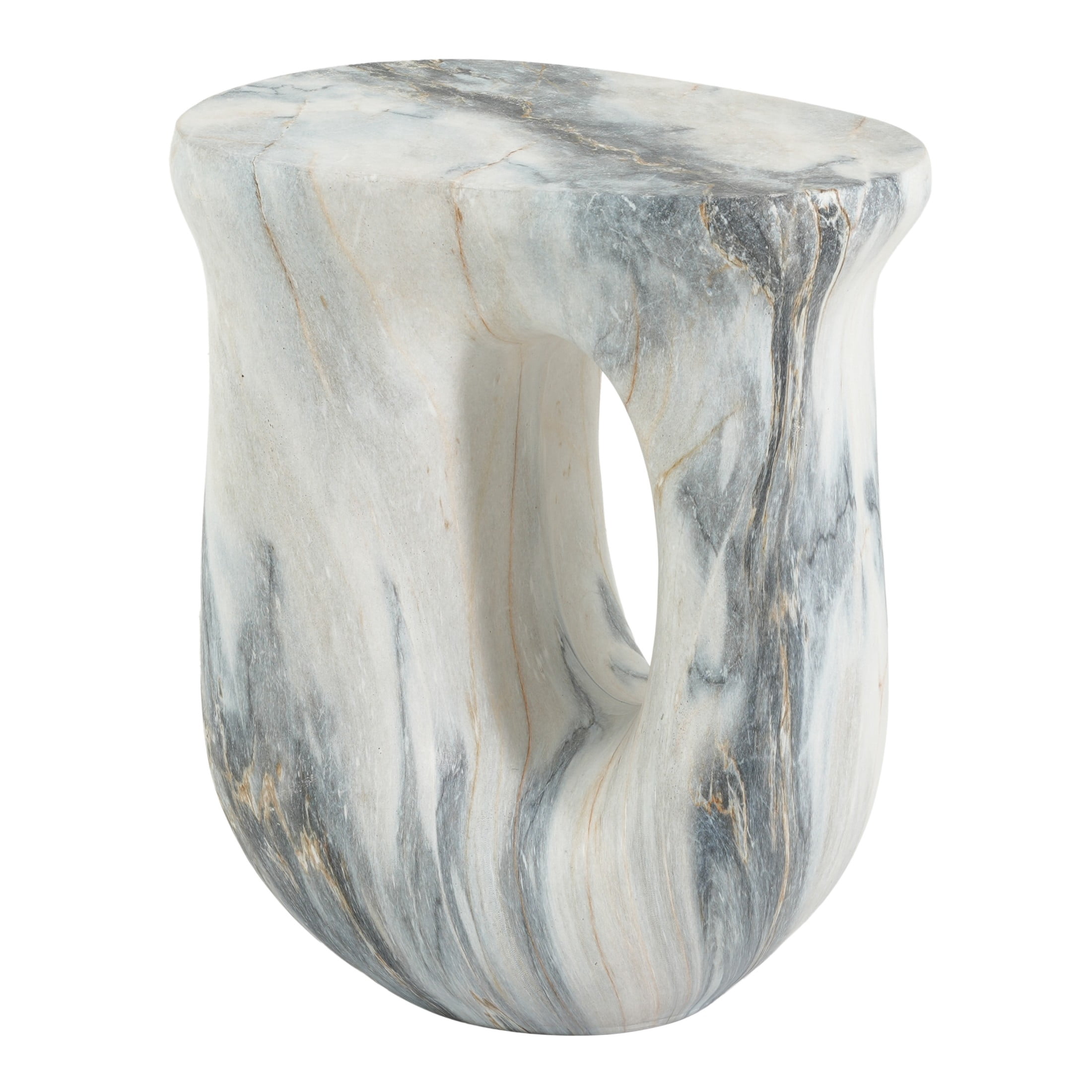 Christopher Knight Home 18.9" U-Shaped MGO Stone Marble Accent Side Table, Indoor Outdoor Use, Blue