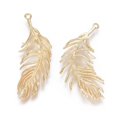 thumbnail image 2 of 5pc Brass Pendants Feather Real 18K Gold Plated 37.5x12.5x1.5mm Hole: 1.2mm, 2 of 2