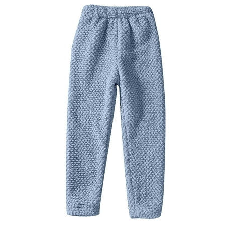 

YWDJ 1-8Years Boys Girls Pants Toddler Stretch Plush Solid Color Keep Warm Casual Leggings Home Pants Blue 4-5Years