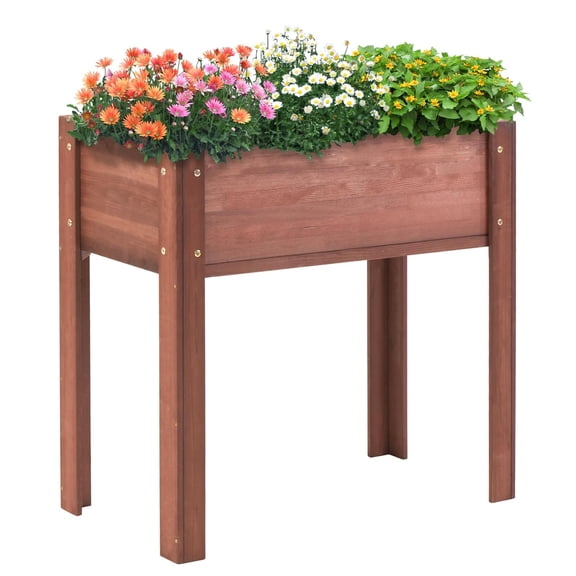 Raised Garden Bed Wood with Legs Above Ground Standing Planter Box Outdoor for Vegetables Plants Flower Herb, Coffee