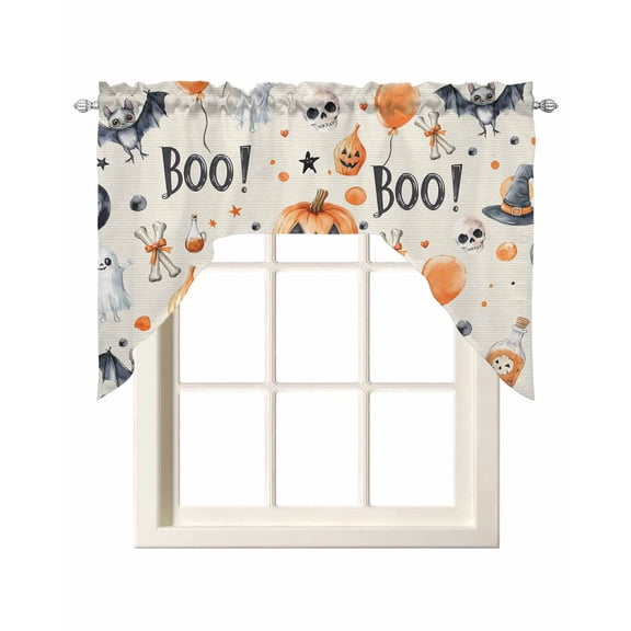 Beige Halloween Kitchen Swag Valances for Windows, Scary Pumpkin Ghost Skull Balloon Swag Valances Curtains for Living Room, Rod Pocket Window Treatments for Bathroom, Bedroom, Cafe, 56"x36"