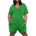 thumbnail image 3 of pstuiky Womens Jumpsuits, Solid Color Loose Short Plus Size Pants Pants with Zipper Basic Rompers for Women Green XXXL, 3 of 6