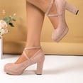thumbnail image 4 of YOUYEDIAN Dance Shoes for Women Summer Dressy Retro Ankle Strap High Heel Mary Jane Shoes Comfortable Evening Wedding Chunky Heels Closed Toe Pumps (Pink), 4 of 8