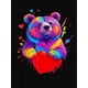 thumbnail image 4 of [Vibrant Style] Women's Colorful Rainbow Bear Graphic Tee - Cute Casual Round Neck Short Sleeve T-Shirt, Soft Polyester Blend, Playful Heart & Paint Splatter Design, Perfect for Summer Outfits, Summe, 4 of 8