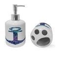 thumbnail image 2 of Ambesonne Ocean Soap Dispenser & Toothbrush Holder Set, Anchor Image Sea Marine, 2 Pcs, Purple and Blue, 2 of 6