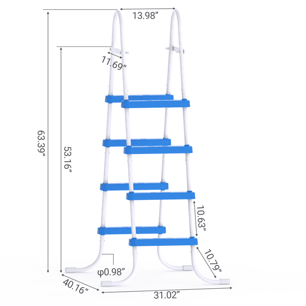 Alvantor 52in 4-Step Above Ground Pool Ladder, Iron Frame with Non-Slip Blue Steps, White and Blue