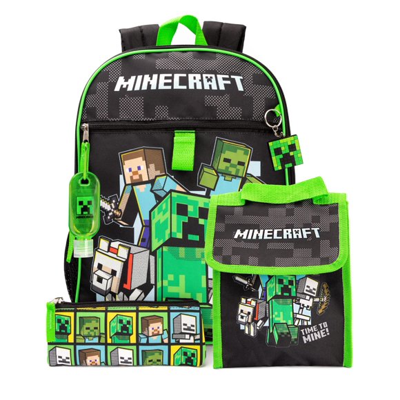 Set de mochilas Minecraft Kids School con lonchera, 5 piezas