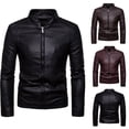 thumbnail image 3 of Chaqueta de cuero con cuello alto confiable de moda coreana para hombre de otoño e invierno, 3 of 5