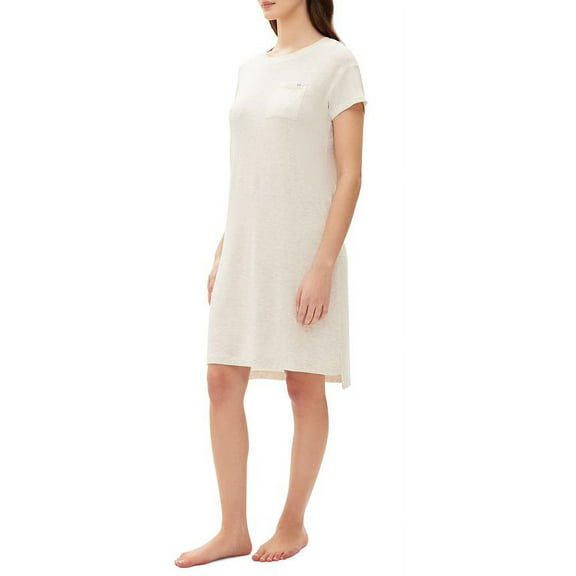 GAP Womens Short-Sleeve Striped Dorm Nightgown, Oatmeal, L