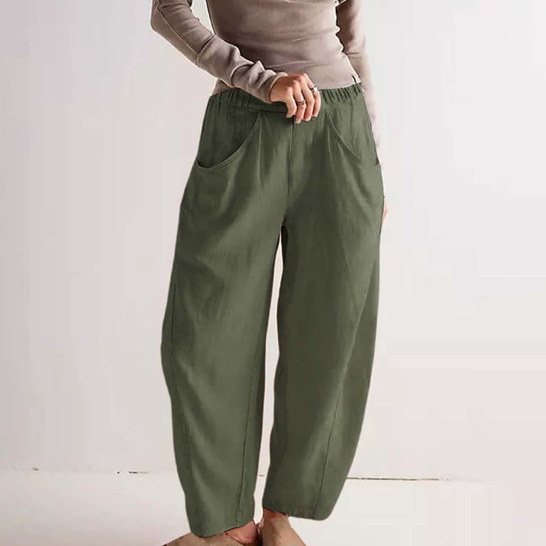 Yanyanz Dress Pants Women, Women's Spring New Women's Pants Cotton Linen Solid Color Fashionable Casual Loose Literary Insert Elastic Waist Casual 
