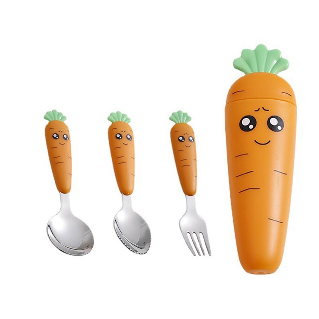1pc/1set Creative Cartoon Carrot Tableware, Children's Fork Spoon With Handle, Portable Children's Tableware, For Toddlers Kids