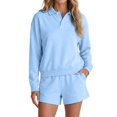 thumbnail image 2 of Women's 2 Piece Sets Long Sleeves Top Shorts Casual Trendy Outfits M, 2 of 9