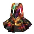 thumbnail image 6 of JGNGSHN Women's Mardi Gras Dresses Trendy Long Sleeve V Neck Dress Mardi Gras Mask Printed Pleated Dresses, 6 of 6