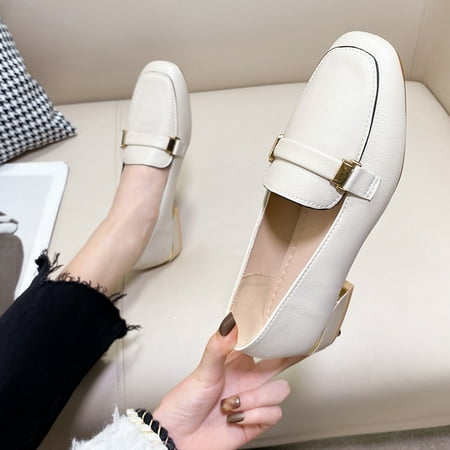 

Cathalem Womens Work Shoes Business Casual Leisure Women Artificial Leather Solid Color Autumn Thick Women Shoes Summer Wedge White 7