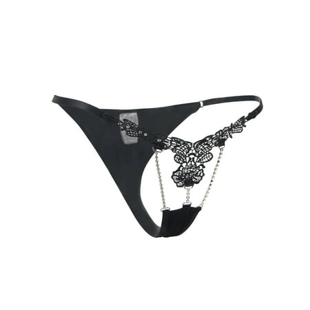 

ohyeahlady Beaded Panty Chain Micro Thongs Rhinestone V String Sexy Lingerie Underwear for Women T Back Panties Black XL