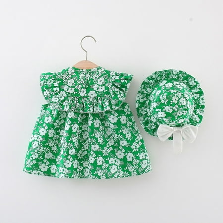 

Aayomet Flower Girl Dresses For Wedding Toddler Girls Sleeveless Bowknot Floral Prints Ruffles Princess Dress Dance Party Green 6-12 Months