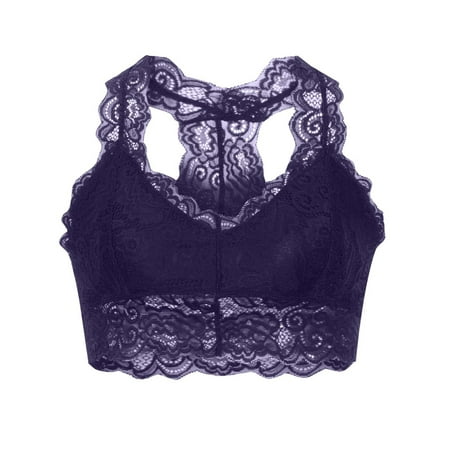 Summer Savings Clearance 2024! TUOBARR Bras for Womens Sexy Women Plus Size Vest Crop Wire Free Bra Lace Lingerie Sexy V-Neck Underwear Dark Blue 6
