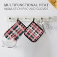 thumbnail image 4 of Yayeee Oven Mitts and Pot Holder Set of 2 Heat Resistant Kitchen Gloves Baking Hot Pad, Red Teal Stripes, 4 of 5