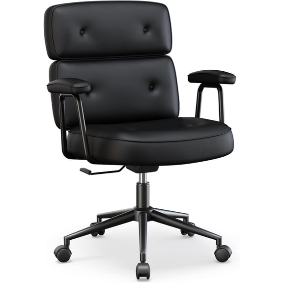 MCQ Ergonomic PU Leather Office Chair for Adults, Adjustable Height, Lumbar Support, 360° Swivel, Black
