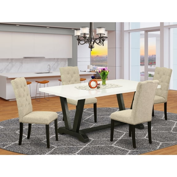 Modern 5-Piece Dining Set - Rectangular Table with 4 Upholstered Parsons Chairs