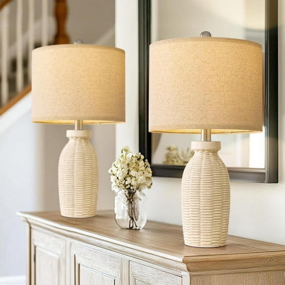 22.75" Table Lamps for Bedroom Living Room Boho Lamp Set of 2 Farmhouse Lamp Bedside Nightstand Small Rustic Vintage Retro Modern Table Lamp Light Home Office Desk Deco Gifts, Beige