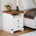 thumbnail image 5 of GarveeHome Farmhouse Nightstand with Charging Station, Modern Bedside End Table with 2 Drawers, USB Ports & Outlets, White, 5 of 7