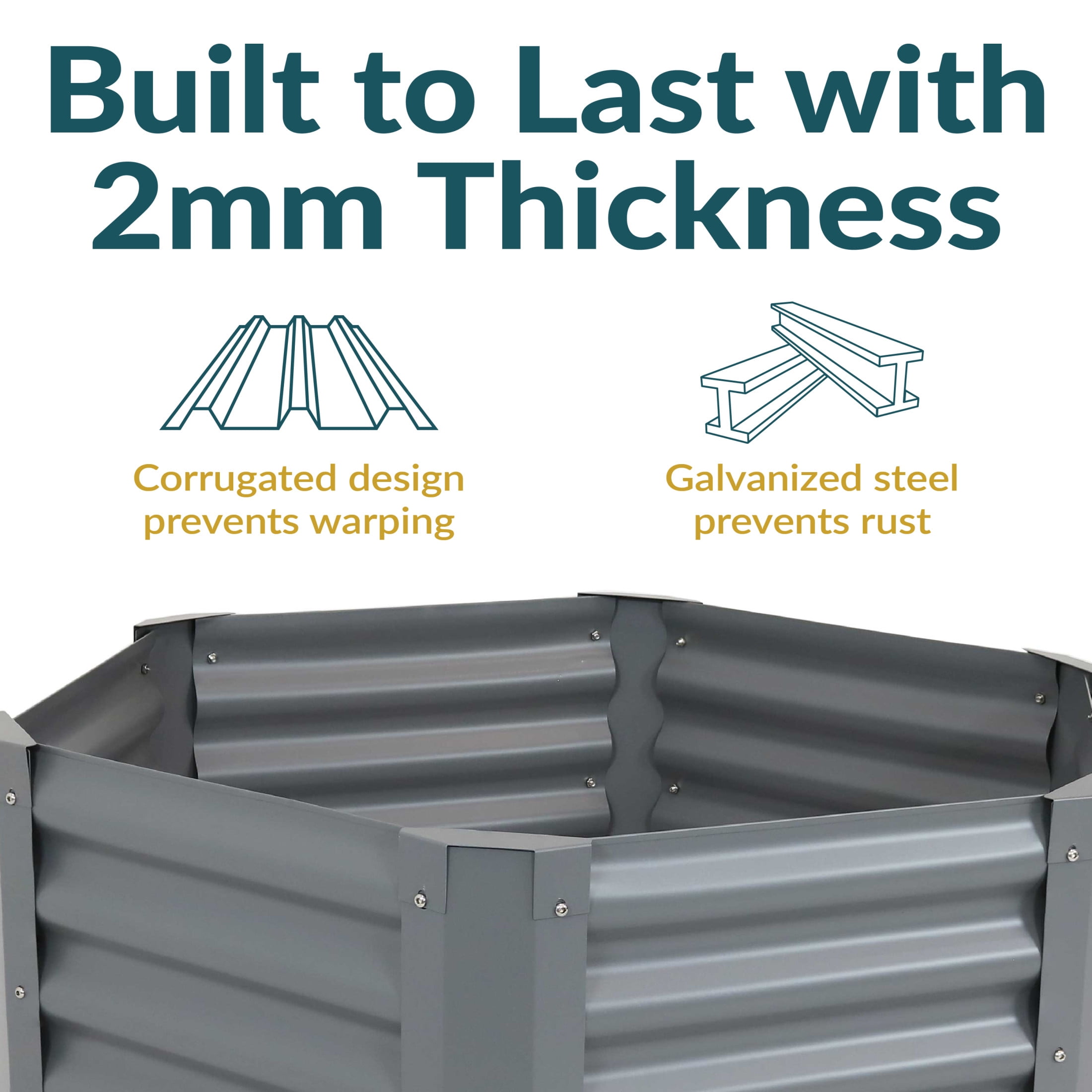 Sunnydaze 41" x 35.5" x 16.25" Hexagon Gray Galvanized Steel Raised Garden Bed