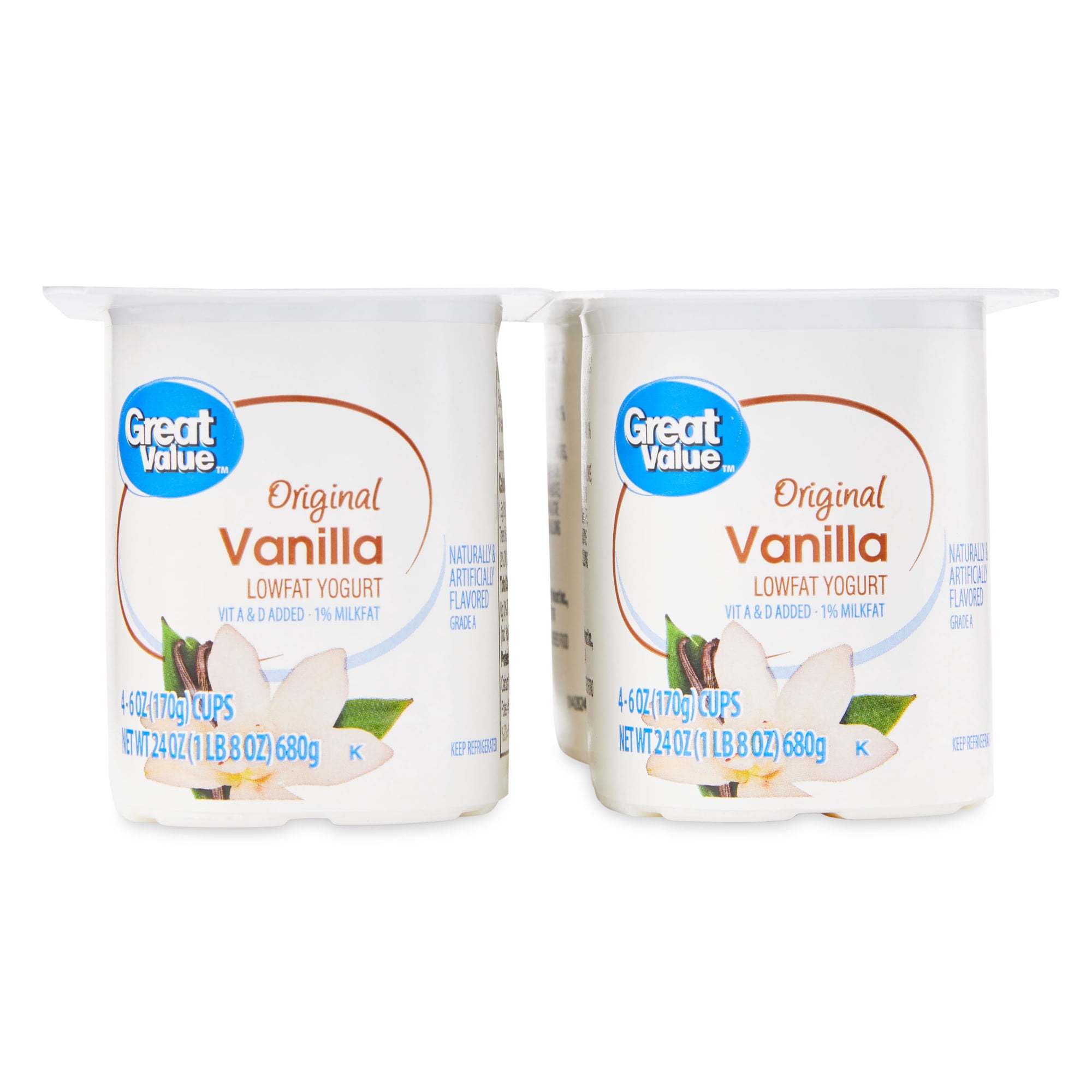 Great Value Original Vanilla Low-fat Yogurt, 6 oz Cups, 4 Count