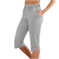 thumbnail image 2 of Women's Casual Capri Pants Elastic High Waist Drawstring Pull on Stretchy Solid Color Cropped Pants with Side Pockets Lightweight Breathable Summer Lounge Trousers for Daily Wear, 2 of 7