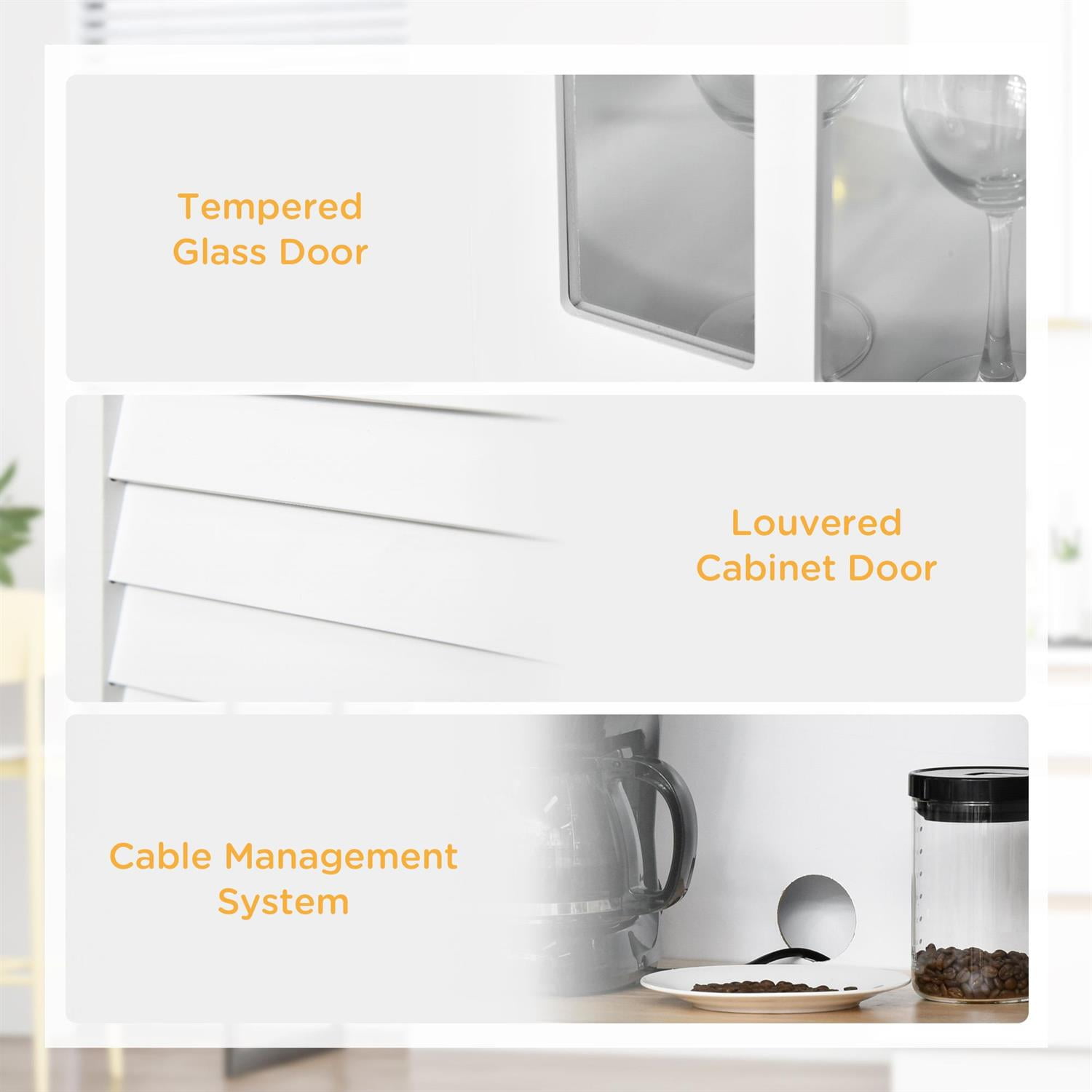 Demi Bonn 67" Modern Buffet with Hutch, Kitchen Pantry Cabinet with Glass Doors & Drawers, Microwave Cabinet, White