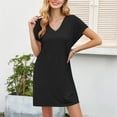 thumbnail image 4 of Clearance under 10$ Sevevn Women Fashion V-Neck Pockets Button Dress Solid Short Sleeve Dress Women Beach Fashion Black M, 4 of 8