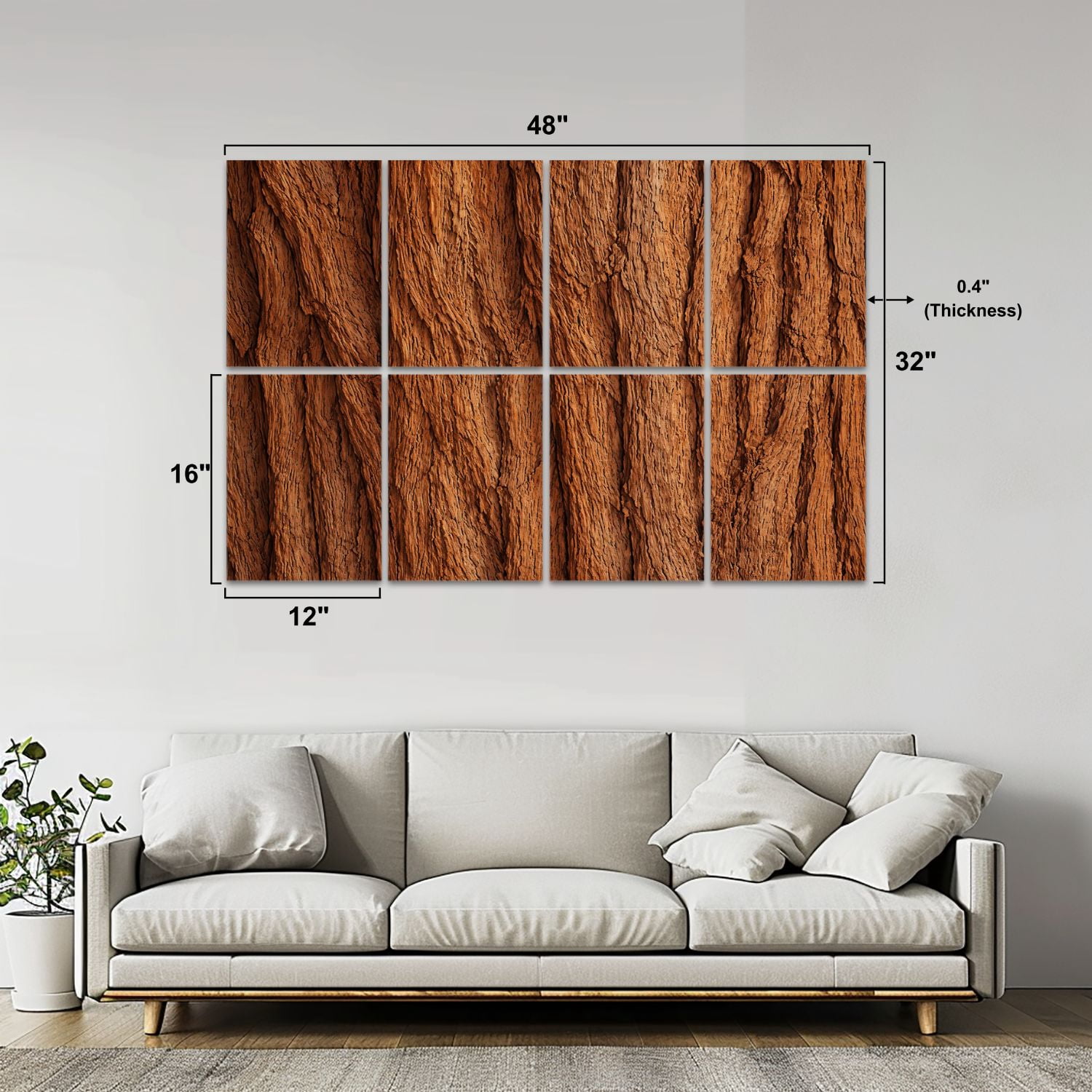 8 Pack Art Acoustic Panels Sound Absorbing Bark cedar tree texture Decorative Soundproof Wall Panels Self Adhesive for Nursery Game Room Bedroom 48"x32"