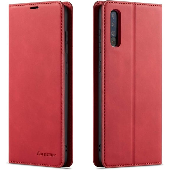 Premium PU Leather Flip Folio Case for Samsung Galaxy A50, Protective Case with Kickstand Card Slot Magnetic Closure Shockproof Wallet Cover for Samsung Galaxy A50 - Red