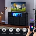 thumbnail image 2 of QinaQin Cómoda de 10 cajones de tela con luces LED, estación de carga, repisas abiertas y cubierta de madera, ideal como mueble para TV, 2 of 8