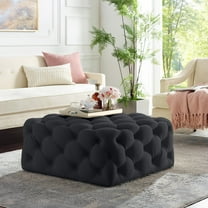 Inspired Home Vernon Linen Cocktail Ottoman Allover Tufted Square Castered Legs Modern, Black