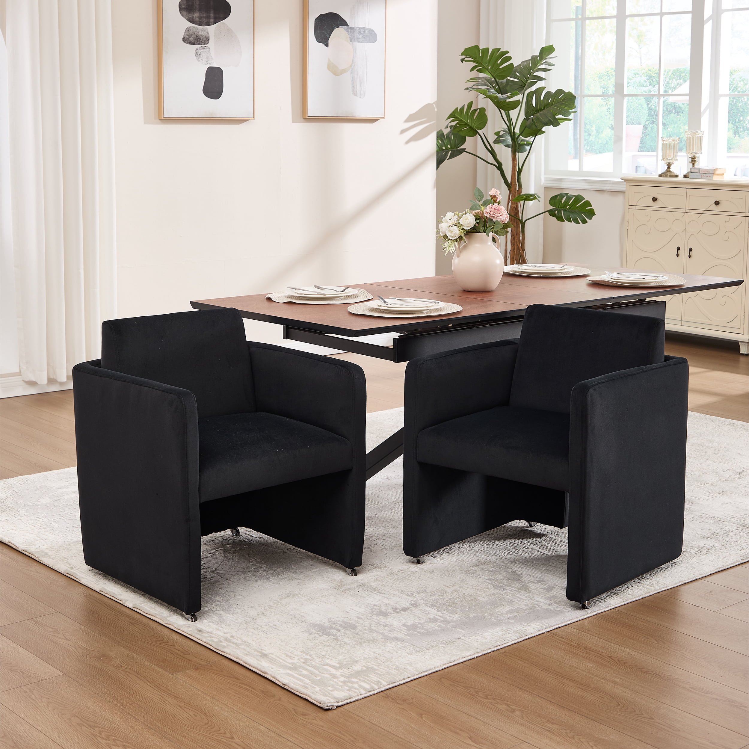 Barrel Dining Chair with Velvet Fabric and Arms, Upholstered Accent Chair and Side Seating for Living Room Home Office Reception, Velvet Black