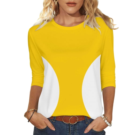 Jalioing Women's 3/4 Sleeve Shirts Fashion Print Round Neck Casual T Shirts Dressy Trendy Summer Tunic Blouses for Women