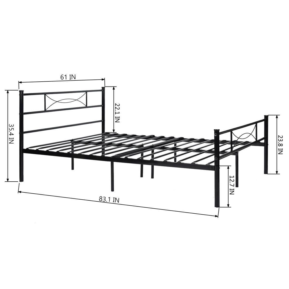Yoneston Queen Size Metal Bed Bedroom Mattress Platform Foundation with Headboard