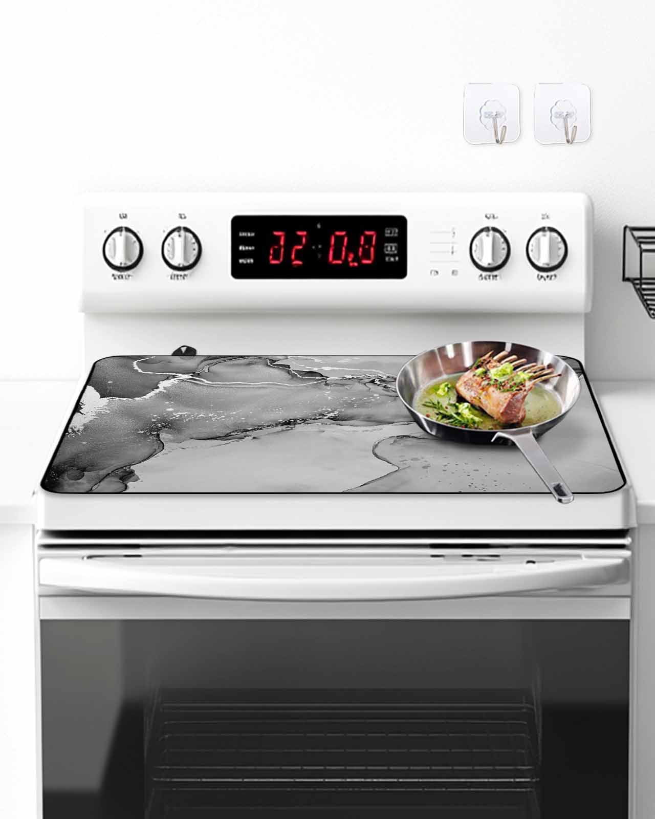 Stove Top Covers for Electric Stove, Marble Grey Glass Stovetop Cover Protector, Modern Abstract Ink Painting Luxury Induction Cooktop Protector Oven Mat for Kitchen Countertop 24"x21"