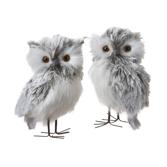 Kurt S. Adler Furry Owl, Set of 2, 5-Inch, Gray
