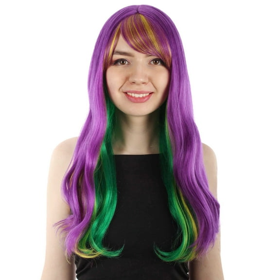 HPO Adult Women's Long Curly Multicolored Cosplay Wig | Premium Breathable Capless Cap