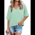 thumbnail image 3 of Camisetas de Verano con Cuello en V para Mujer, Blusas Casuales de Corta, Holgadas y Básicas. Verde S, 3 of 9
