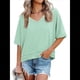 thumbnail image 3 of Camisetas de Verano con Cuello en V para Mujer, Blusas Casuales de Corta, Holgadas y Básicas. Verde L, 3 of 9