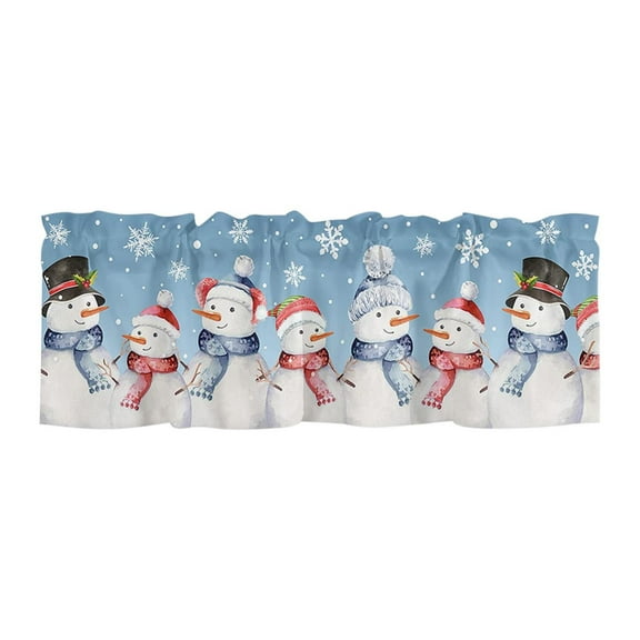 LYINGF Christmas Snowman Curtain - White Snowflake Pattern Short Window Topper Curtain for Kitchen, Festive Winter Holiday Decorations for Home