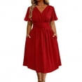 thumbnail image 2 of Bnwani Short Sleeve Dresses,Summer Dresses for Women,Ruched,Fitted Waist,Solid,Casual,Red,2XL, 2 of 5