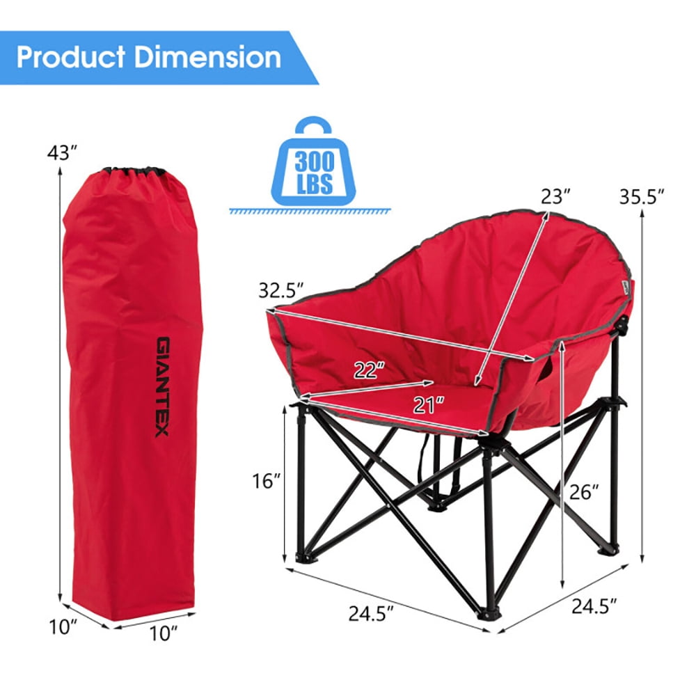 Aimee Lii Folding Camping Moon Padded Chair with Carrying Bag, Portable Chairs for Adults, Comfy Outdoor Chair, Red