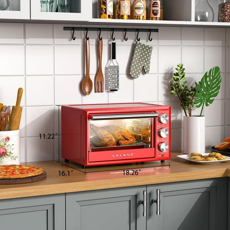 Galanz Retro 8-in-1 Combo Toaster Oven with Air Fry & Dehydrator, 6-Slice,  True Convection Cooking, Fits 12” Pizza, Includes Bake, Toast, Broil, and  Reheat Settings, 0.9 Cu.Ft, Red 